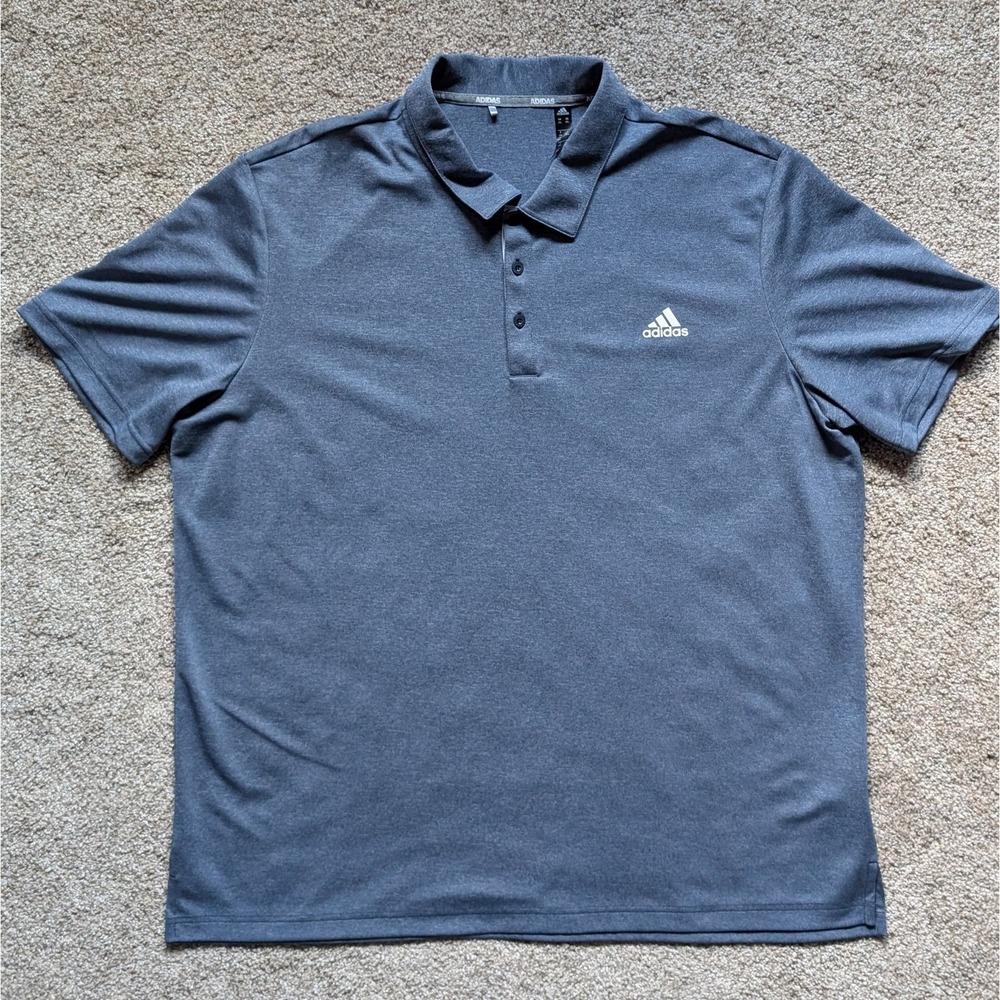 Adidas Mens 2XL Short Sleeve Golf Polo Athletic Blue Grey Outdoor Solid Speckle